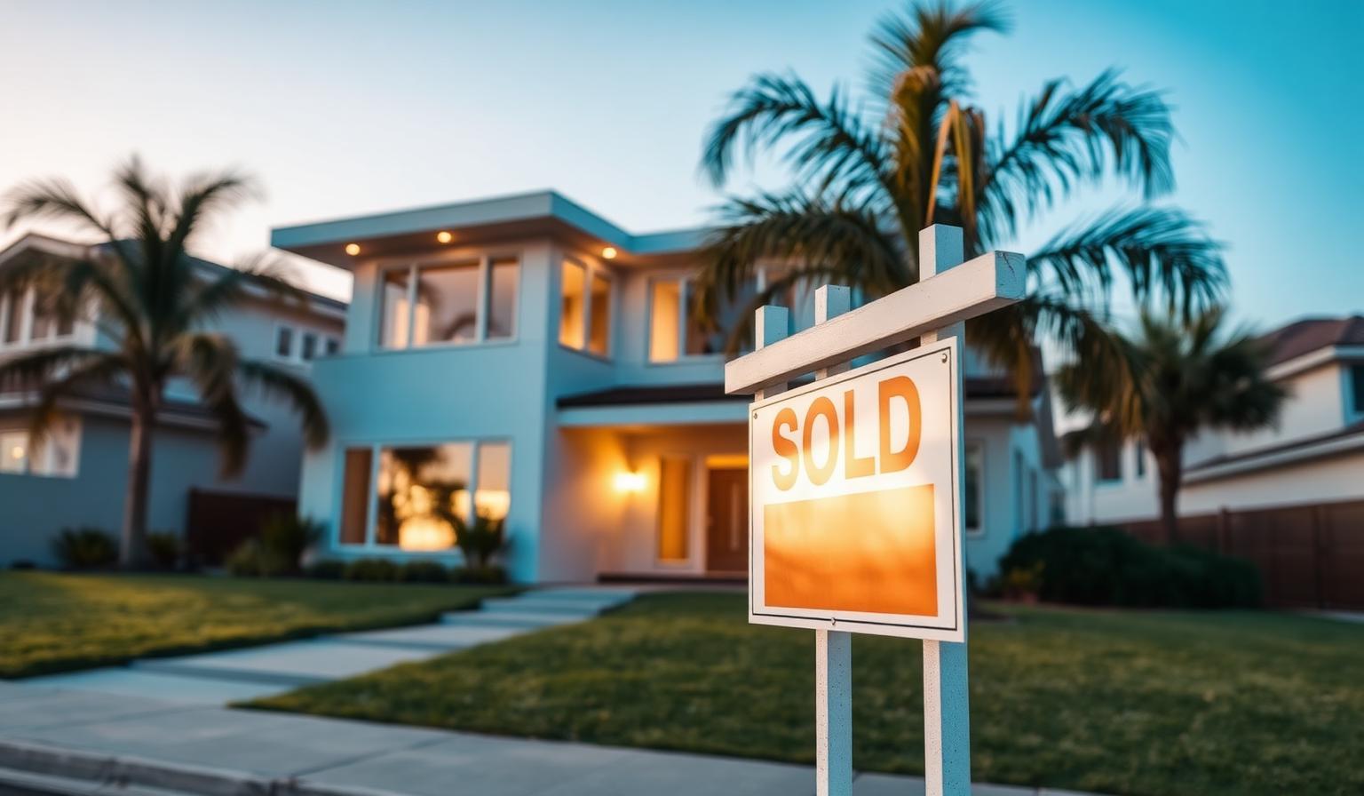 Modern South Bay home at golden hour with a Sold sign in the foreground — title insurance protection