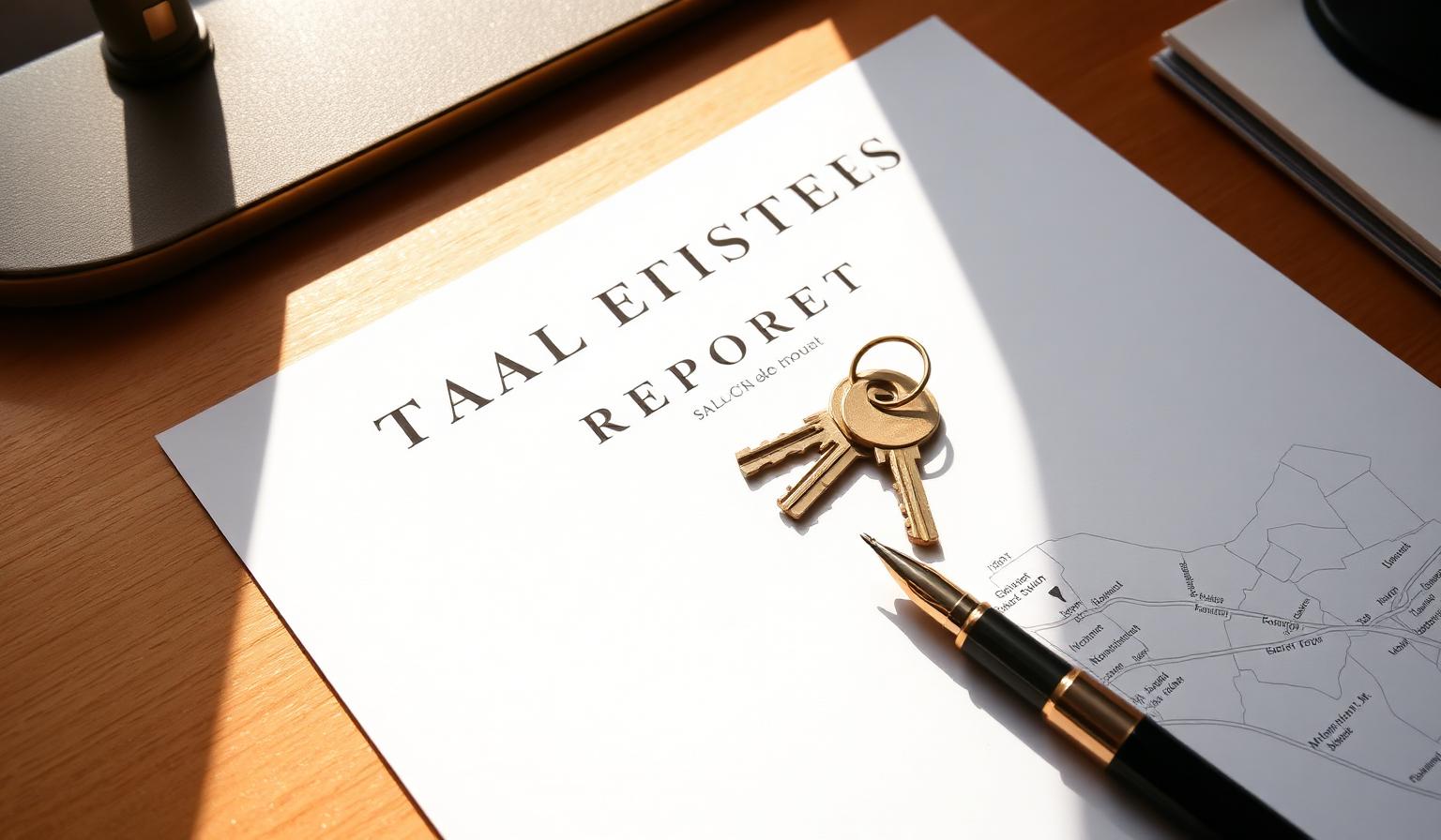 Property deed, brass keys, and a fountain pen on a sunlit desk — Team Goeglein title basics